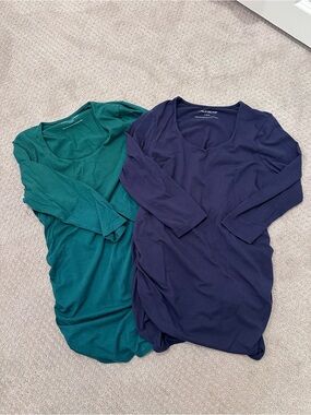 A Pea in the Pod Maternity Ruched Long Sleeve Tops, Bundle of 2, Large